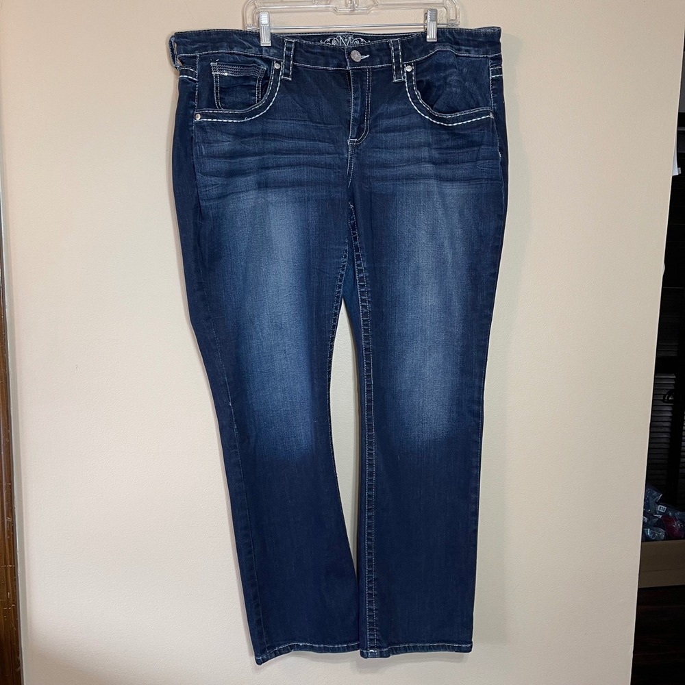 Maurices Premium Silver Jeans Dark Wash Bootcut Embellished Plus 22 Reg